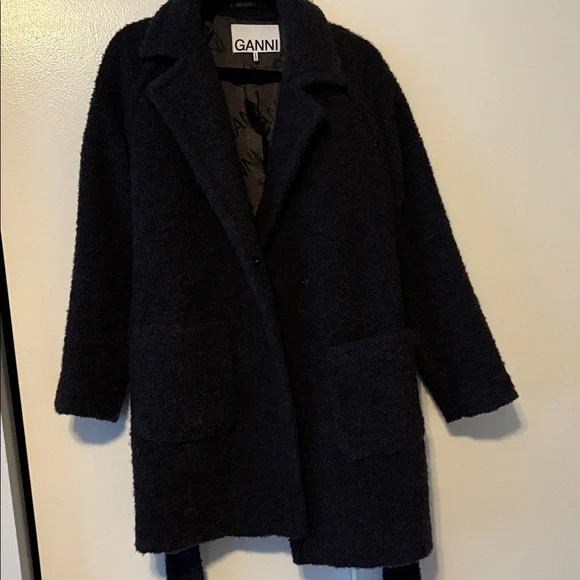 Ganni Black Wool-Blend Bouclé Coat - Picture 3 of 7